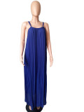 Fashion Solid Color Sling Pleated Maxi Dress LS-0110