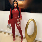 Heart Hot Drill Solid Color Set Two Piece Pants Set BN-9439