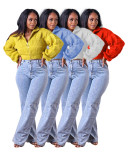 Casual Loose Lantern Sleeve Ribbed Sweater QXTF-8218