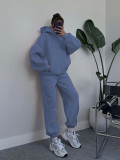 Solid Long Sleeve Hooded Sweatshirt Pants Two Piece Set SSNF-211401