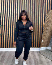 Solid Color Padded Sweatshirt Pants Two Piece Set OLYF-6138
