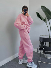 Solid Color O Neck Loose Sweatshirt Two Piece Pants Set SSNF-211346