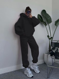 Solid Long Sleeve Hooded Sweatshirt Pants Two Piece Set SSNF-211401
