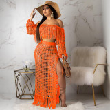 Hollow Out Mesh Tassel See Through Two Piece Set ONY-3554