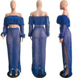 Hollow Out Mesh Tassel See Through Two Piece Set ONY-3554