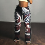 Copy Colorful Pattern Tassel Fleece Pants