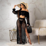 Hollow Out Mesh Tassel See Through Two Piece Set ONY-3554