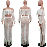 Hollow Out Mesh Tassel See Through Two Piece Set ONY-3554