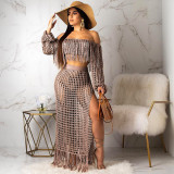 Hollow Out Mesh Tassel See Through Two Piece Set ONY-3554