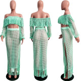 Hollow Out Mesh Tassel See Through Two Piece Set ONY-3554