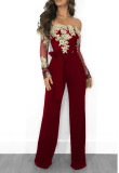 Plus Size One Shoulder Embroidery Wide Leg Jumpsuit OSM-3227