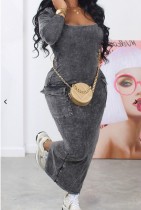 Casual Long Sleeve Square Neck Maxi Dress GYZY-8801