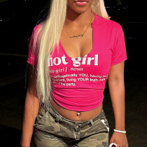 Letter Print U Neck T Shirt GYZY-8828