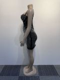 Plus Size Rhinestone Pearl Hollow Out Mini Dress NY-2883