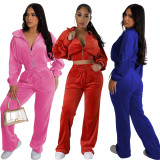 Long Sleeve Solid Crop Tops Two Piece Pants Set YD-8791