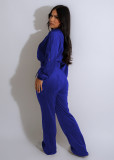 Long Sleeve Solid Crop Tops Two Piece Pants Set YD-8791