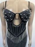 Plus Size Rhinestone Pearl Hollow Out Mini Dress NY-2883