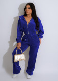 Long Sleeve Solid Crop Tops Two Piece Pants Set YD-8791