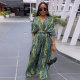 Plus Size Print V Neck Pants 2 Piece Set NY-10648