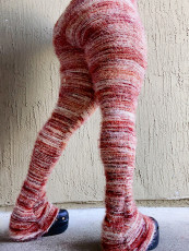 Multicolor Striped Fluffy Fur Stacked Pants CH-23113