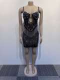 Plus Size Rhinestone Pearl Hollow Out Mini Dress NY-2883