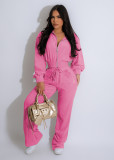 Long Sleeve Solid Crop Tops Two Piece Pants Set YD-8791