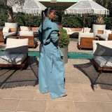Vintage Zipper And Wide Leg Pants Denim 2 Piece Set  YMEF-51015