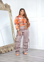 Lapel Tweed Plaid Jacket GYSF-6160