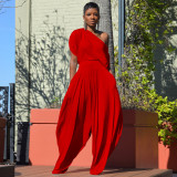Casual Solid Color Slanted Shoulder Harem Pants Set TE-4392
