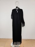 Middle Eastern Scarf Collar Tassel Robe Wide Leg Pants Set MUE-7999