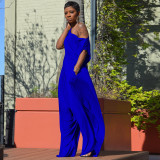 Casual Solid Color Slanted Shoulder Harem Pants Set TE-4392