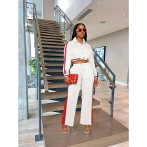 Striped Button Colorblock Split Pants Sport Suit YIBF-60186