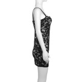 Hollow Out Knits Lace Sling Mini Dress XEF-37213