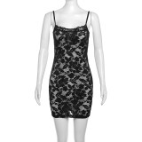 Hollow Out Knits Lace Sling Mini Dress XEF-37213