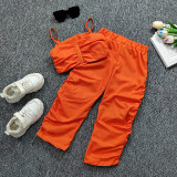 Kids Girl Pleated Sling Vest And Pants Two Piece Set GMYF-Y6423