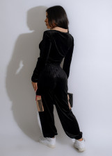 Printed Plaid Patchwork Gold Velvet Two Piece Pants Set TE-4648