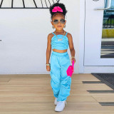 Kids Girl Pleated Sling Vest And Pants Two Piece Set GMYF-Y6423