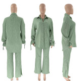 Lapel Single-breasted Tie Up Two Piece Pants Set SSNF-220813