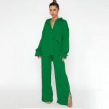 Lapel Single-breasted Tie Up Two Piece Pants Set SSNF-220813