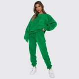 Corduroy Solid Color Pullover Two Piece Pants Set SSNF-211273