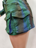 Fashion Denim Spray Paint Two Piece Pants Set MEM-88534