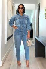Casual Long Sleeve Denim Jumpsuit LX-6966