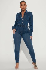 Casual Long Sleeve High Waist Denim Jumpsuit LX-3561