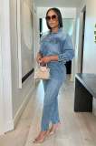 Casual Long Sleeve Denim Jumpsuit LX-6966