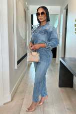 Casual Long Sleeve Denim Jumpsuit LX-6966