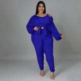 Plus Size Solid Color Long Sleeve Three Piece Pants Set NNWF-7966