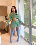 Fashion Denim Spray Paint Two Piece Pants Set MEM-88534