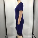 Solid Color Short Sleeve Tassel Mini Dress XMY-9465