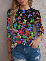 Butterfly Print Long Sleeve Casual T-Shirt DAI-030