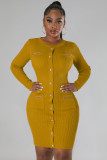 Solid Single Breasted Knits Mini Dress OSM-4408